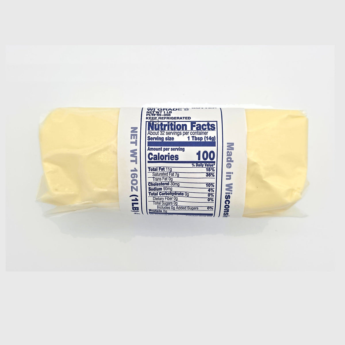 Amish Roll Butter 1 lb — nutrition facts label, Wisconsin Grade B butter