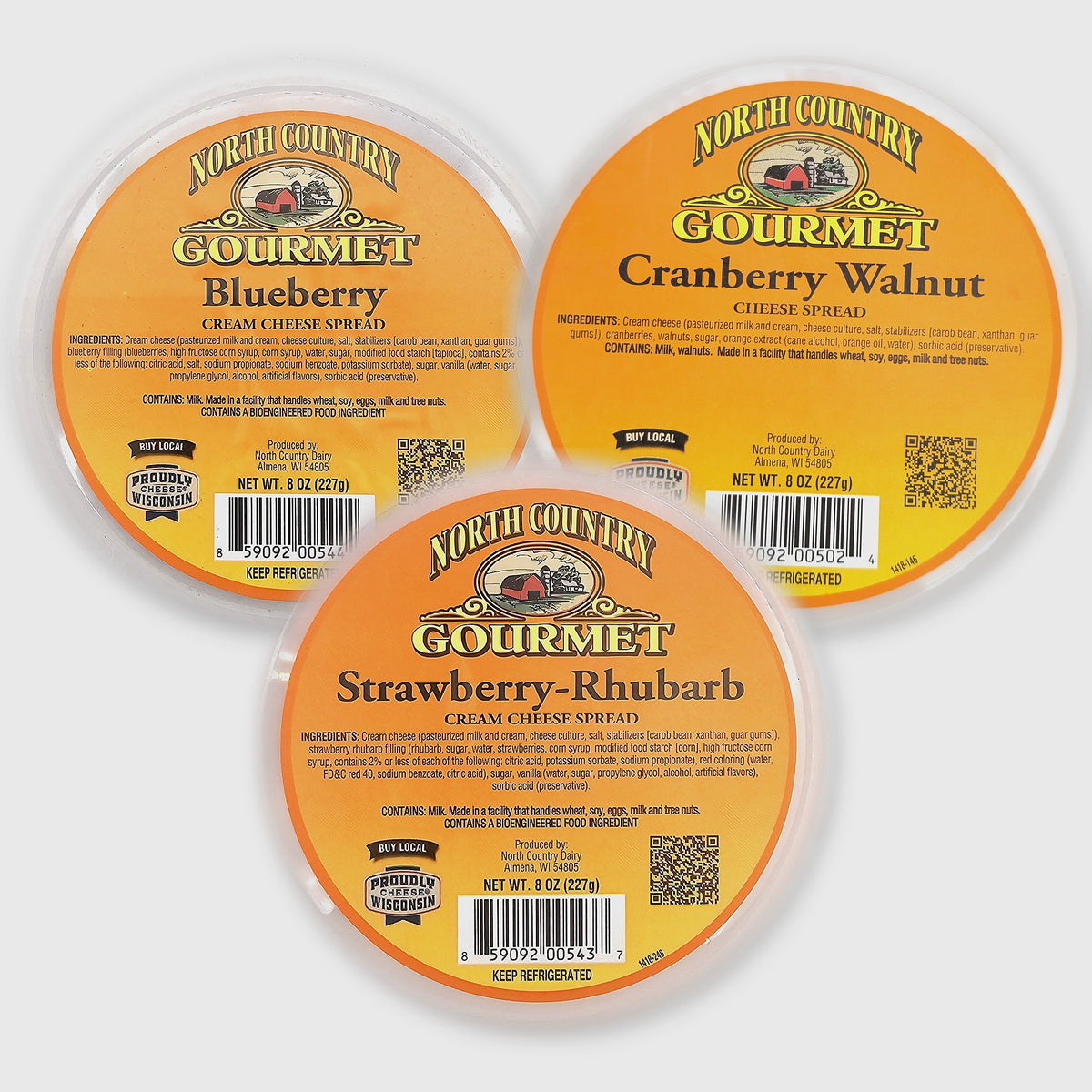 Cream Cheese Spread Trio: Blueberry, Strawberry Rhubarb, Cranberry Walnut
